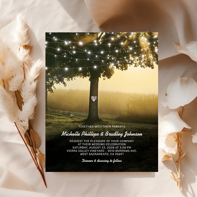 Lámina Invitación a bodas con luces de árbol rústico de p (Subido por el creador)