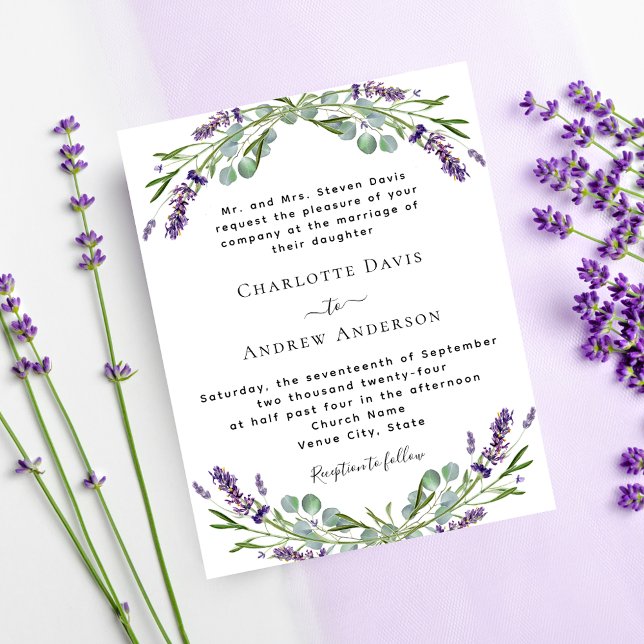 Lámina Invitación a bodas con presupuesto de lavanda viol (Subido por el creador)