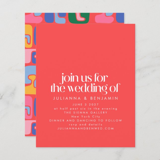 Lámina Invitación a bodas con retro rojo brillante con pr (Anverso / Reverso)