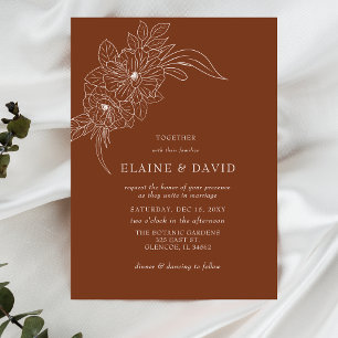 Lámina Invitación a bodas de boceto floral de terracota p