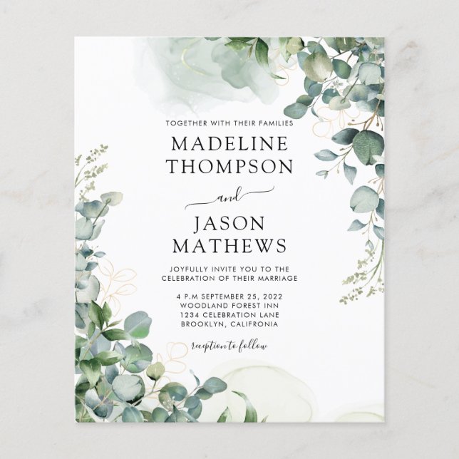 Lámina Invitación a bodas de bodas de oro de Eucalyptus (Anverso)