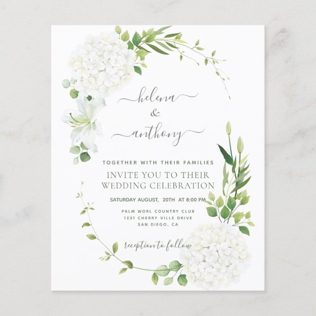 Lámina Invitación a bodas de bodas rusticas blancas (Anverso)