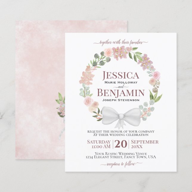 Lámina Invitación a bodas de Boho con presupuesto de guir (Anverso / Reverso)
