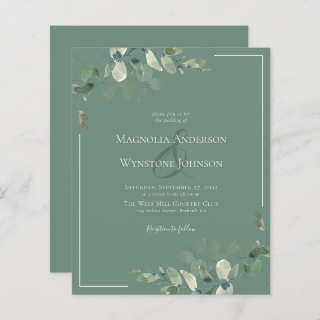 Lámina Invitación a bodas de ecología de eucalipto de pre (Anverso / Reverso)