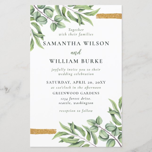Lámina Invitación a bodas de ecología de eucalipto de pre (Anverso)