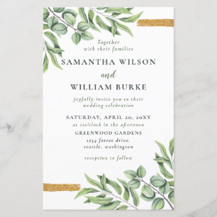 Lámina Invitación a bodas de ecología de eucalipto de pre