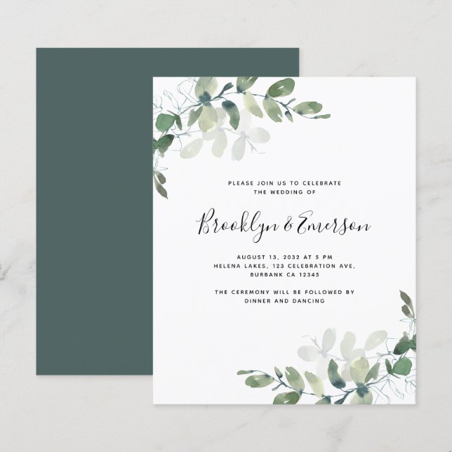 Lámina Invitación a bodas de ecología de eucalipto de pre (Anverso / Reverso)