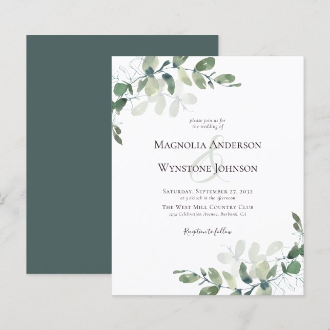 Lámina Invitación a bodas de ecología de eucalipto de pre (Anverso / Reverso)