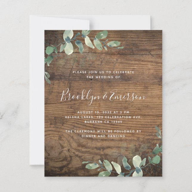 Lámina Invitación a bodas de ecología de eucalipto de pre (Anverso)