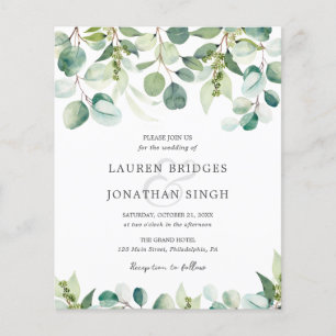Lámina Invitación a bodas de ecología de eucalipto de pre
