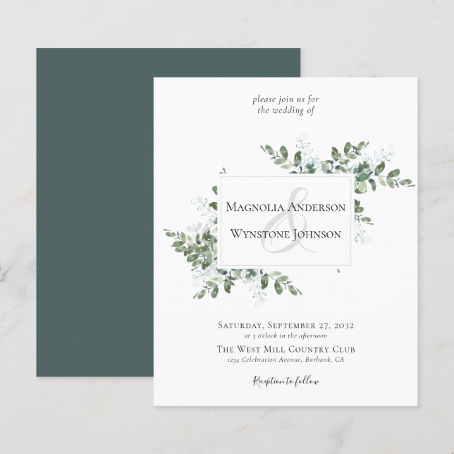 Lámina Invitación a bodas de ecología de eucalipto de pre (Anverso / Reverso)