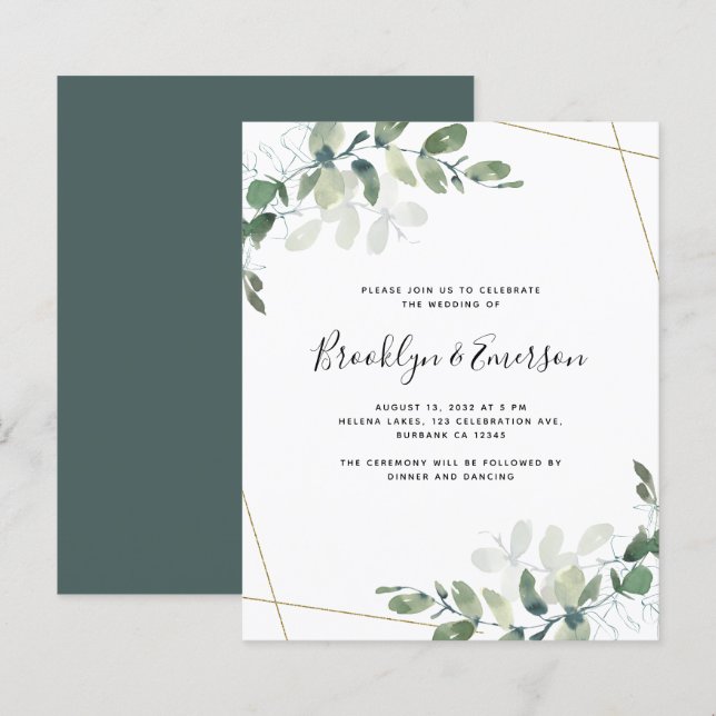 Lámina Invitación a bodas de ecología de eucalipto de pre (Anverso / Reverso)