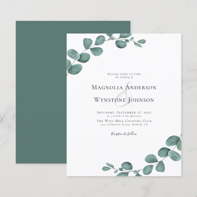 Lámina Invitación a bodas de ecología de eucalipto de pre (Anverso / Reverso)