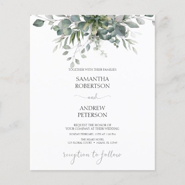 Lámina Invitación a bodas de ecología de eucalipto de pre (Anverso)