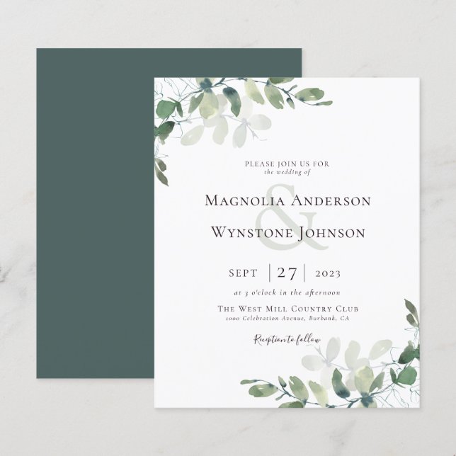 Lámina Invitación a bodas de ecología de eucalipto de pre (Anverso / Reverso)