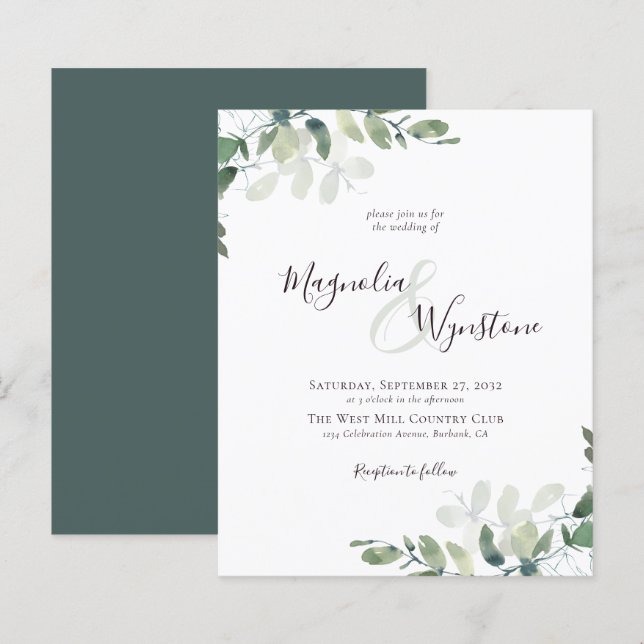 Lámina Invitación a bodas de ecología de eucalipto de pre (Anverso / Reverso)