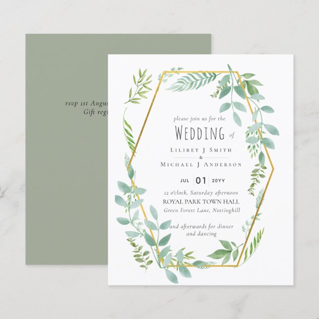 Lámina Invitación a bodas de ecología de presupuesto (Anverso / Reverso)