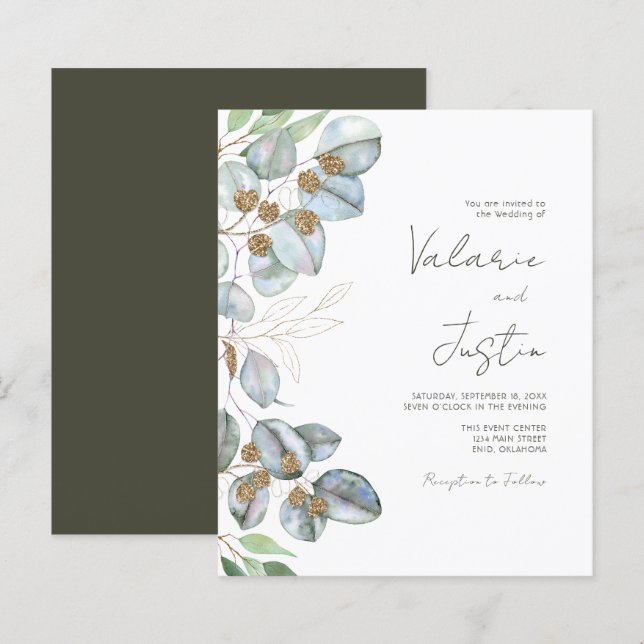 Lámina Invitación a bodas de eucalipto de verde (Anverso / Reverso)