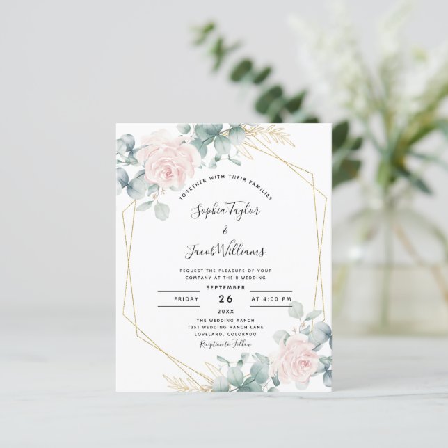 Lámina Invitación a bodas de eucalipto floral rosado de p (Anverso de pie)