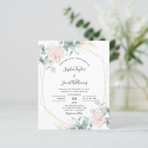 Invitación a bodas de eucalipto floral rosado de p
