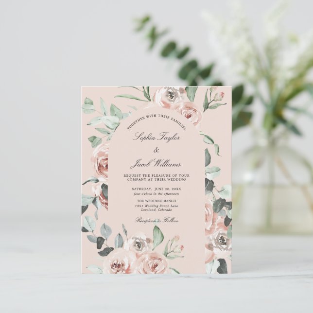 Lámina Invitación a bodas de eucalipto floral rosado de p (Anverso de pie)