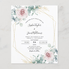 Lámina Invitación a bodas de eucalipto floral rosado de p