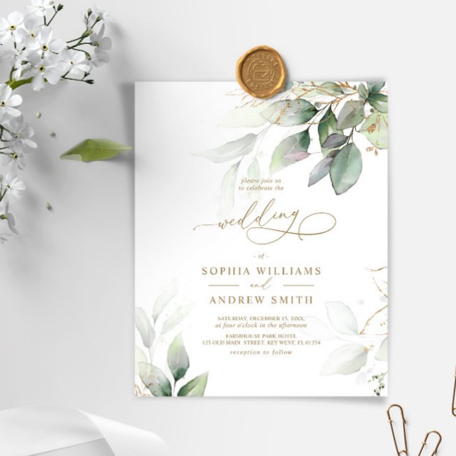 Lámina Invitación a bodas de eucalipto verde y oro (Subido por el creador)