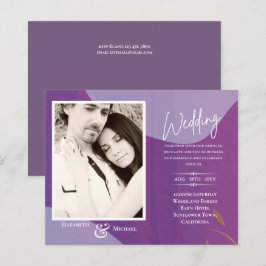 Lámina Invitación a bodas de fotos con resumen púrpura de