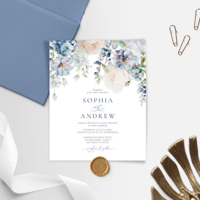 Lámina Invitación a bodas de hidrangea azul elegante de p (Subido por el creador)