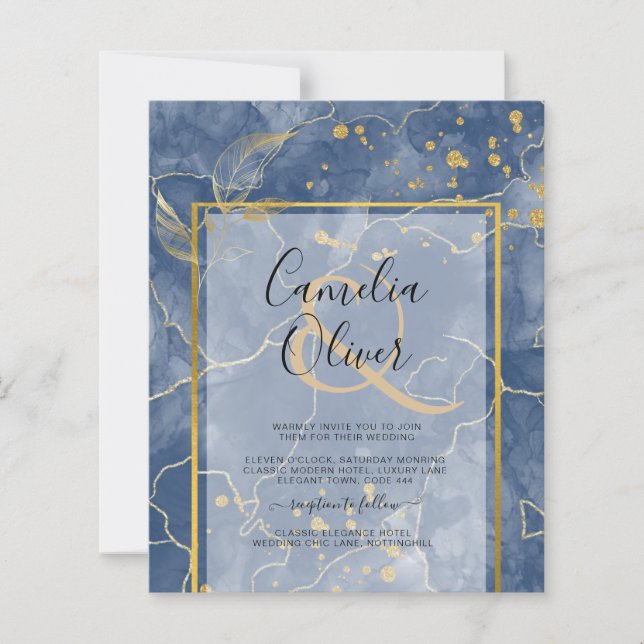 Lámina Invitación a bodas de la Marina Azul de Oro Tinta  (Anverso)
