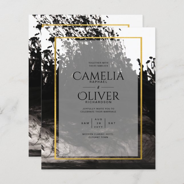 Lámina Invitación a bodas de LeahG Black Gold INK (Anverso / Reverso)