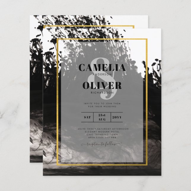 Lámina Invitación a bodas de LeahG Black Gold INK (Anverso / Reverso)