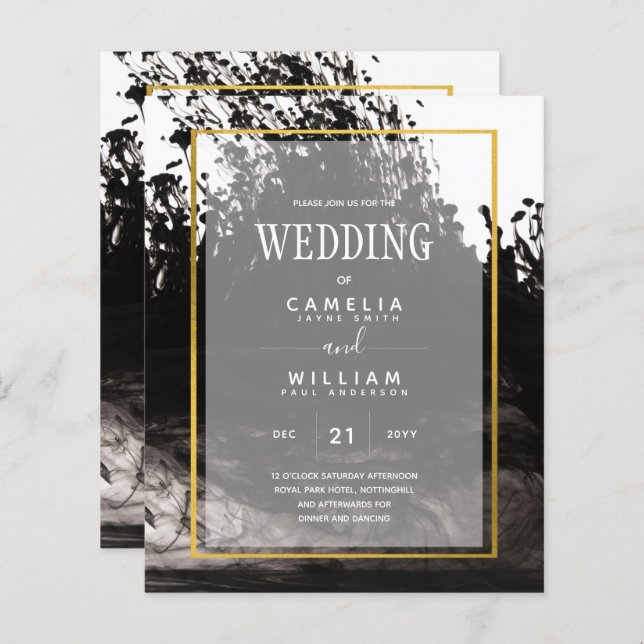 Lámina Invitación a bodas de LeahG Black Gold INK (Anverso / Reverso)
