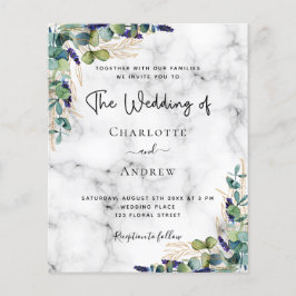 Lámina Invitación a bodas de mármol eucalipto verde