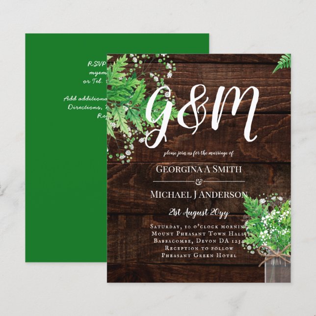 Lámina Invitación a bodas de Moda de verde de ferias rust (Anverso / Reverso)