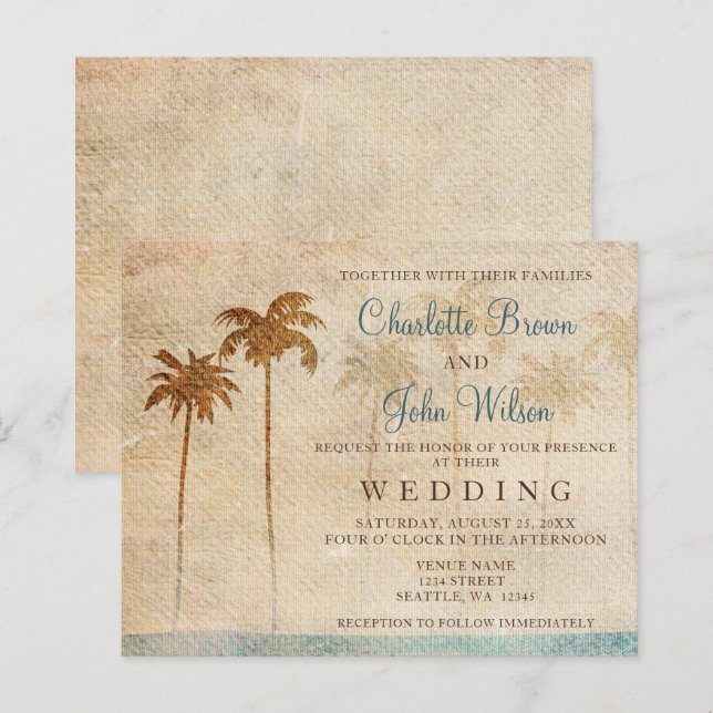 Lámina Invitación a bodas de palmeras rusticas presupuest (Anverso / Reverso)