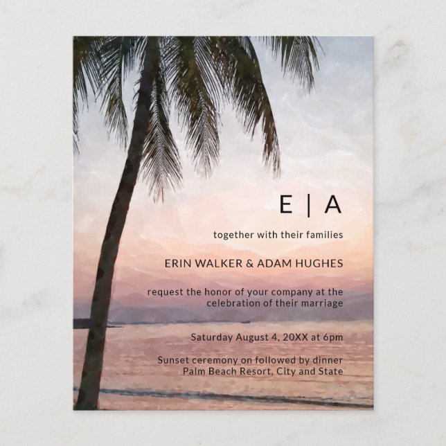 Lámina Invitación a bodas de playa de destino tropical de (Anverso)
