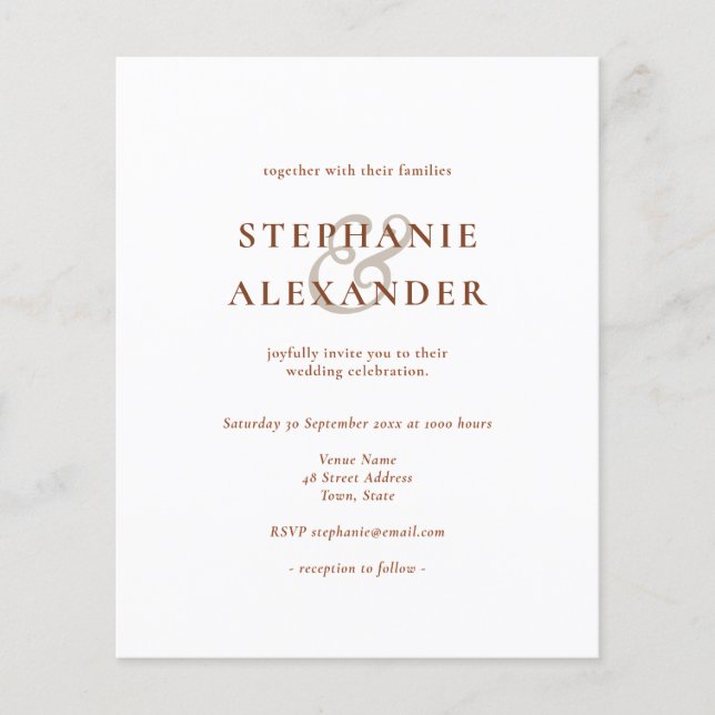 Lámina Invitación a bodas de texto simple de terracota de (Anverso)