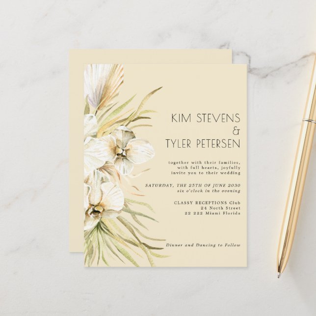 Lámina Invitación a bodas florida blanca y moderna (Anverso/Reverso In Situ)