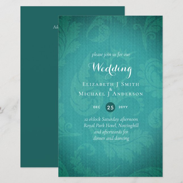 Lámina Invitación a bodas místicas Verde azuladas (Anverso / Reverso)
