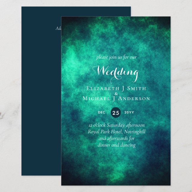Lámina Invitación a bodas místicas Verde azuladas (Anverso / Reverso)