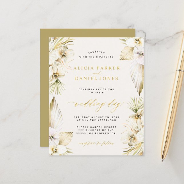 Lámina Invitación a bodas tropicales del boho del presupu (Anverso/Reverso In Situ)