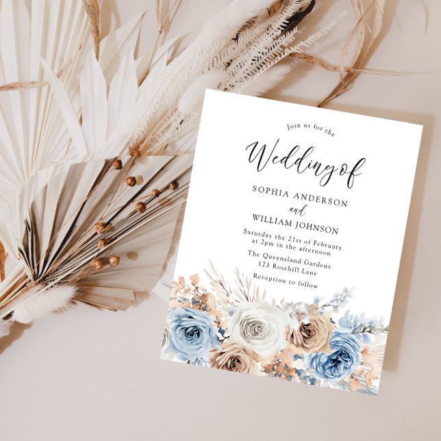 Lámina Invitación a Boho Blue Floral Budget Wedding (Subido por el creador)