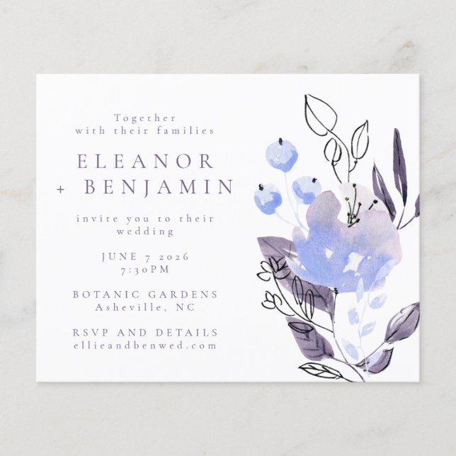 Lámina Invitación a Boho Morple Blue Floral Wedding (Anverso)