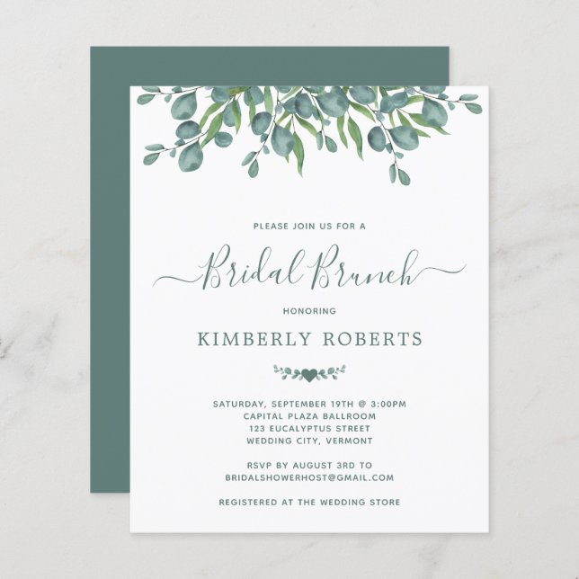 Lámina Invitación a Brunch Bridal Bridal de Eucalyptus Gr (Anverso / Reverso)