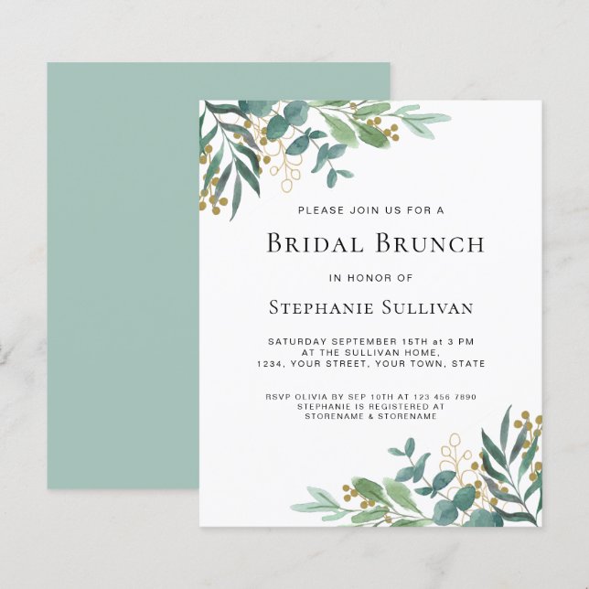 Lámina Invitación a Brunch Bridal de Eucalyptus Bridal Gr (Anverso / Reverso)