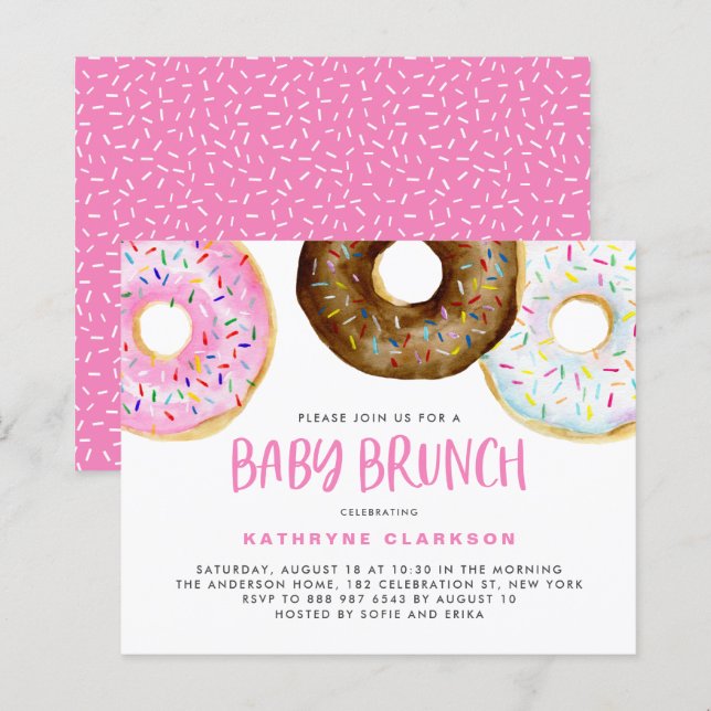 Lámina Invitación a brunch con donuts rosados y de chocol (Anverso / Reverso)