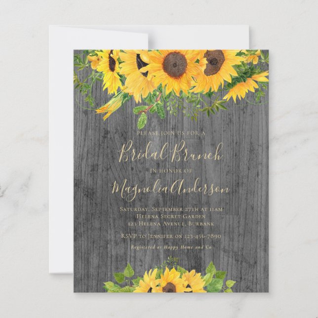 Lámina Invitación a brunch con ducha de novia con girasol (Anverso)