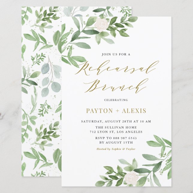 Lámina Invitación a brunch con ensayo de vegetación de fl (Anverso / Reverso)