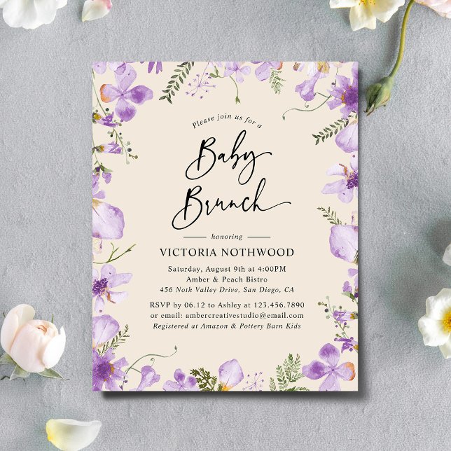Lámina Invitación a brunch de bebé floral de Lilac Rústic (Subido por el creador)